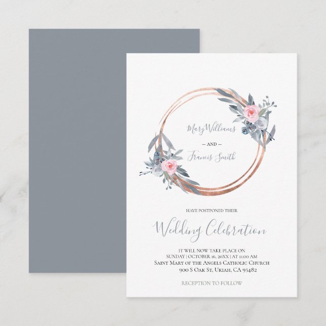 • update | dusty blue and rose pink circle frame invitation (Front/Back)