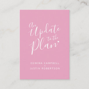 Update to plan pink white heart wedding cancelled enclosure card