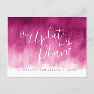 Update to plan red pink heart wedding canceled announcement postcard