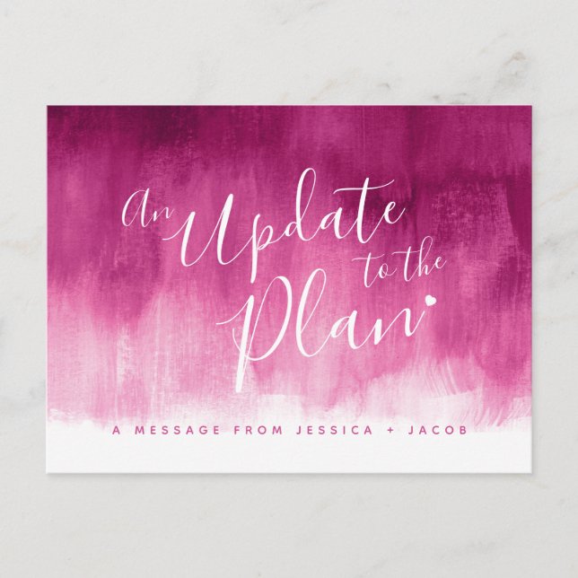 Update to plan red pink heart wedding canceled announcement postcard (Front)