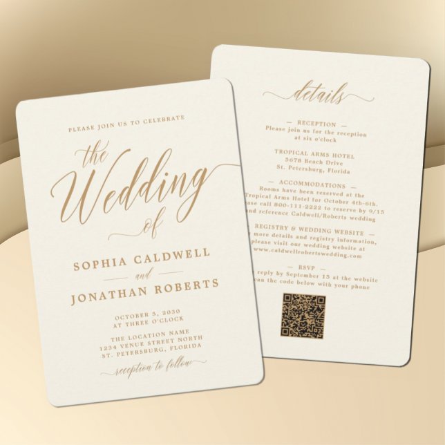 Updated All in One Gold Calligraphy Cream Wedding Invitation (Creator Uploaded)