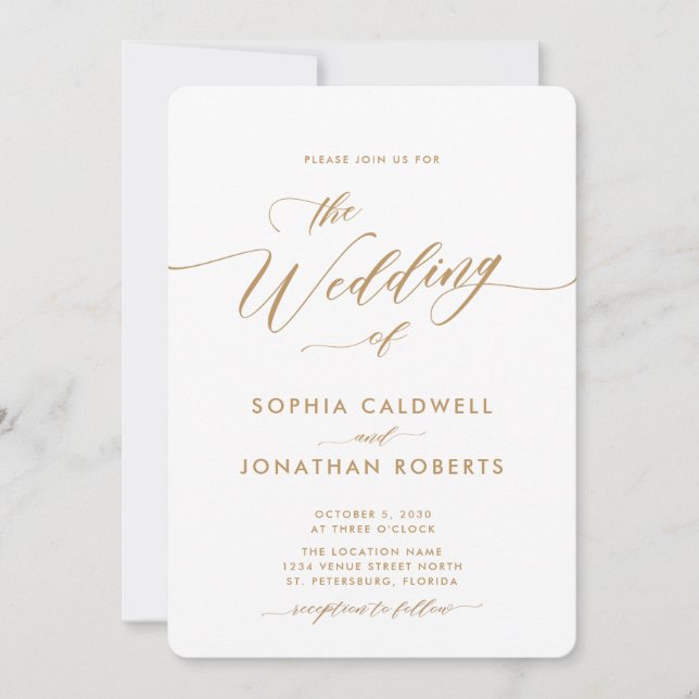 Updated All in One Gold Calligraphy Wedding Invitation (Front)