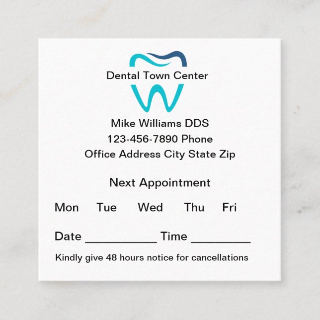 Updated Dentist Appointment Reminder Business Card (Front)