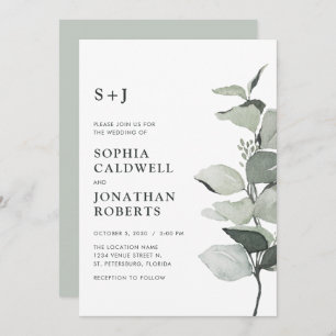 Updated Eucalyptus QR Code Sage Monogram Wedding Invitation
