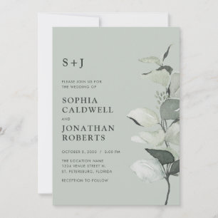 Updated Eucalyptus QR Code Sage Monogram Wedding Invitation