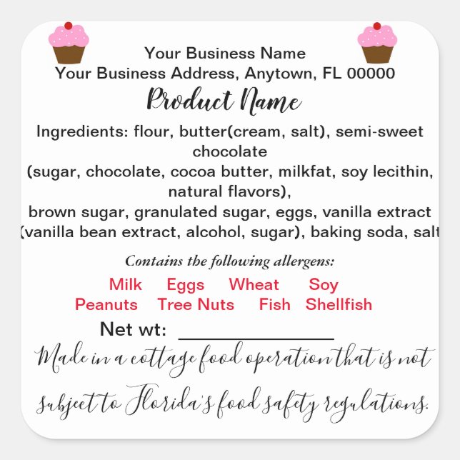 UPDATED FLORIDA Cottage Food Law Sticker Label (Front)