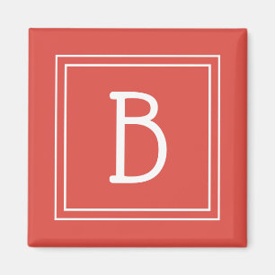 Updated Monogrammed Orange Red & White Initial Magnet