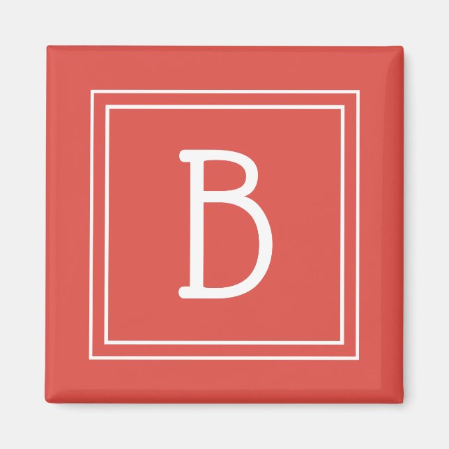 Updated Monogrammed Orange Red & White Initial Magnet (Front)