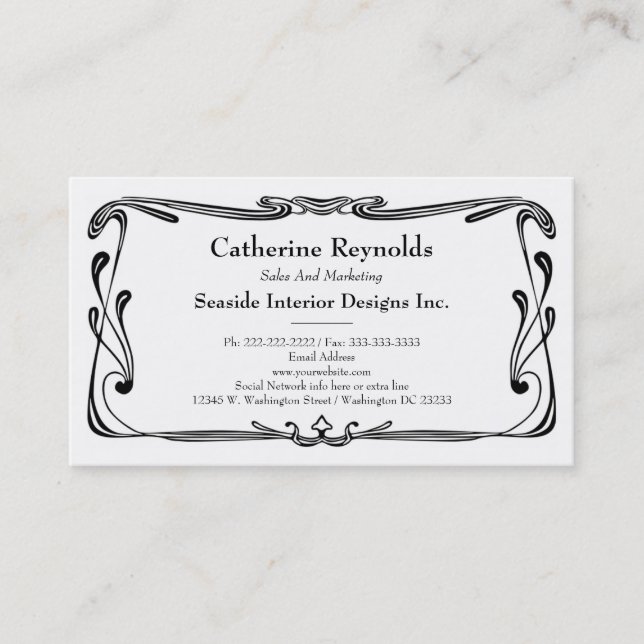 Updated Retro Art Deco Border Simple Flourish Business Card (Front)