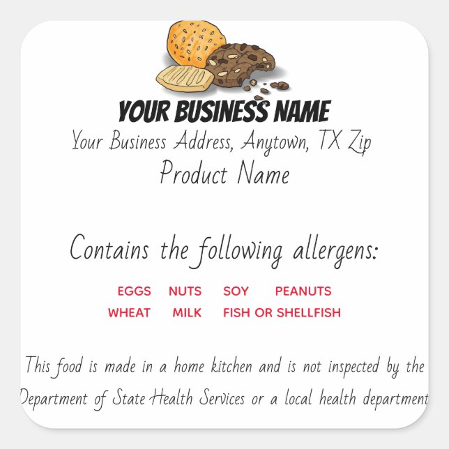 Updated Texas Cottage Law Food label sticker (Front)