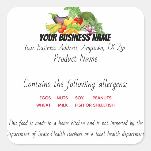 Updated Texas Cottage Law Food label sticker (Front)