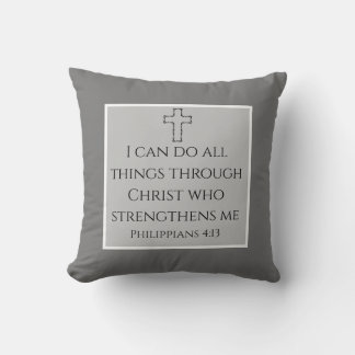 Uplifting Cross Scripture Philippians 4:13 Grey Cushion