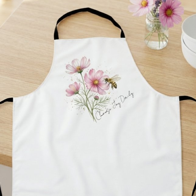 Uplifting Heartfelt Gift Soft Pink Meadow Apron (Soft pink floral illustration with "Choose Joy Daily" text for an uplifting birthday gift.)