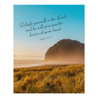 Uplifting Inspirational Bible Verse Psalm 37:4 Poster