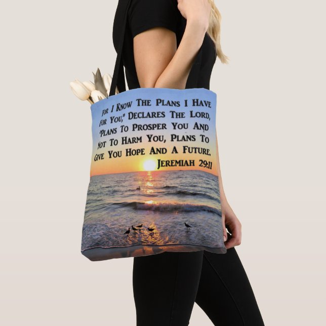 UPLIFTING JEREMIAH 29:11 SUNRISE TOTE BAG (Close Up)