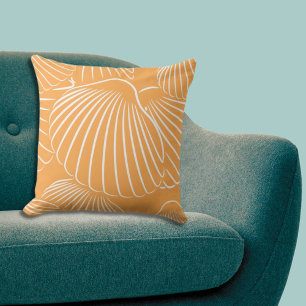Uplifting Orange & White Shore Shell Pattern  Cushion
