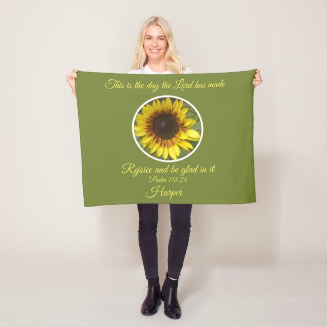 Uplifting Psalm 118:24 Sunflower Personalised Fleece Blanket (In Situ)
