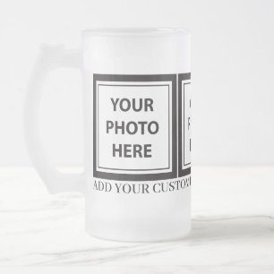 Upload 3 Photos & Add Text – Customise Picture Frosted Glass Beer Mug