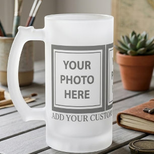 Upload 3 Photos & Add Text – Customise Picture Frosted Glass Beer Mug