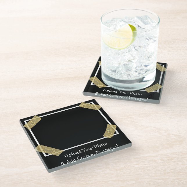 Upload a Photo and Add a Custom Personal Message Glass Coaster (Angled)