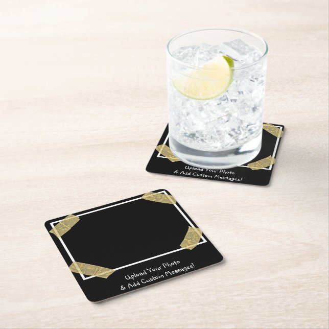 Upload a Photo and Add a Custom Personal Message Square Paper Coaster (Insitu)