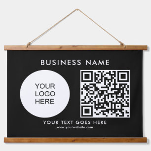Upload Add Your Business Logo Text QR Code Here Hanging Tapestry
