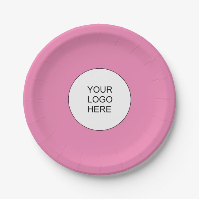 Upload Business Company Logo Text Template Pink Paper Plate (Front)