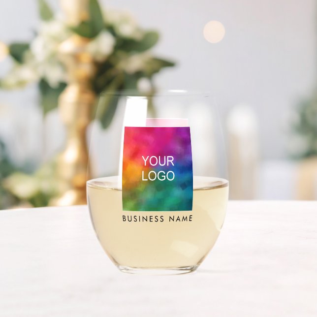 Upload Business Logo Here Add Name Text Single Stemless Wine Glass (Insitu (Wedding))
