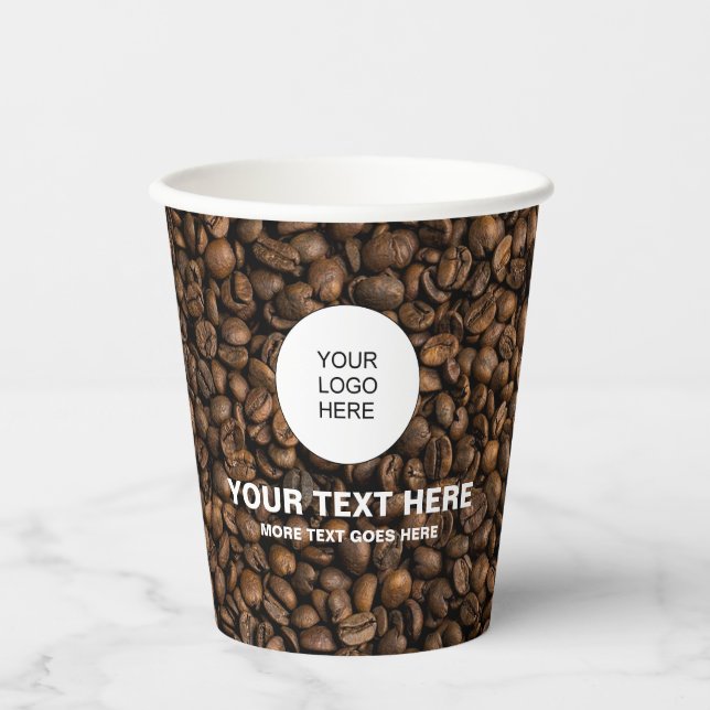 Upload Business Logo Here Promotional Coffee Beans Paper Cups (Front)