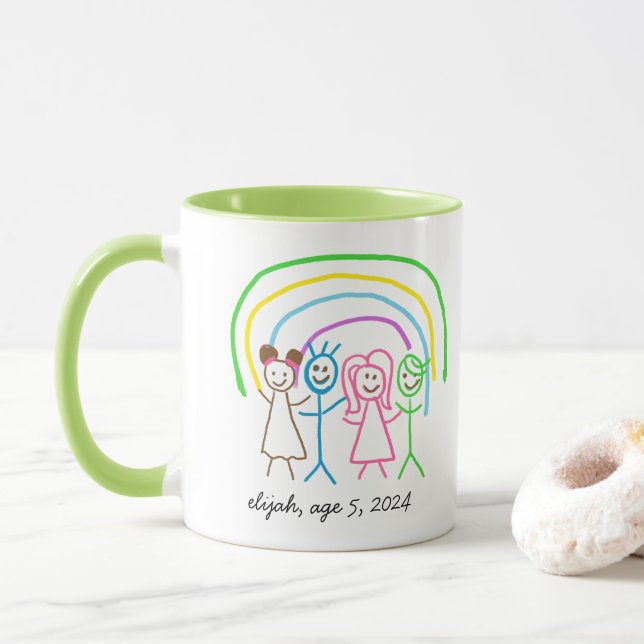 Upload Childs Drawing Turn Kids Artwork to Green Mug (With Donut)
