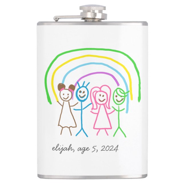 Upload Childs Drawing Turn Kids Artwork to Hip Flask (Front)