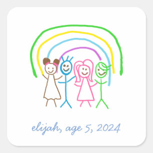 Upload Childs Drawing Turn Kids Artwork to Square Sticker