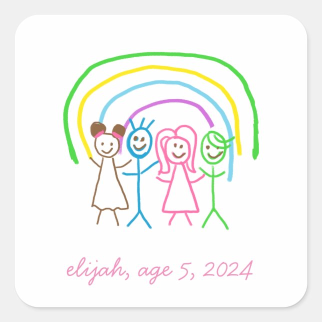 Upload Childs Drawing Turn Kids Artwork to Square Sticker (Front)