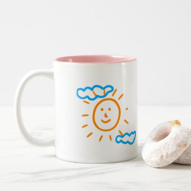 Upload Childs Drawing Turn Kids Artwork to Two-Tone Coffee Mug (With Donut)