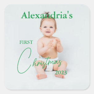 Upload Child's Photo First Christmas Square Sticker