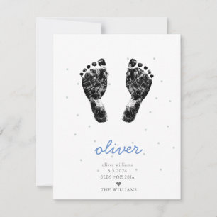 Upload Custom Baby Footprint Blue Boy Birth Announcement