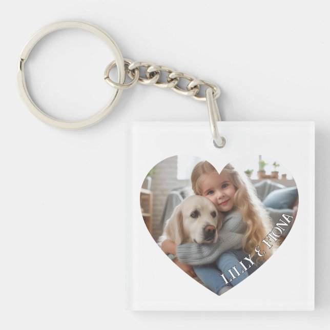 Upload Custom Heart Photo Add Name Family Keepsake Key Ring (Front)