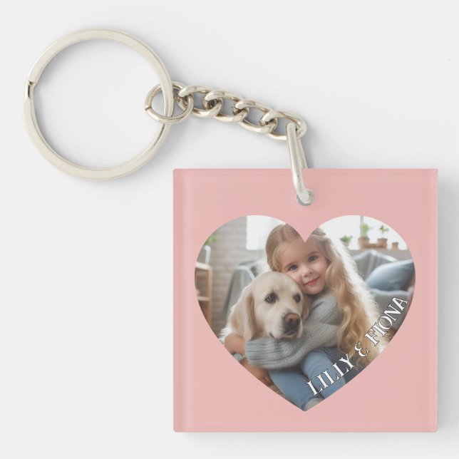 Upload Custom Heart Photo Add Name Family Keepsake Key Ring (Front)