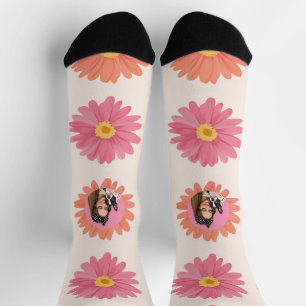 Upload Custom Pet Photo Floral Gift for Dog Mum Socks
