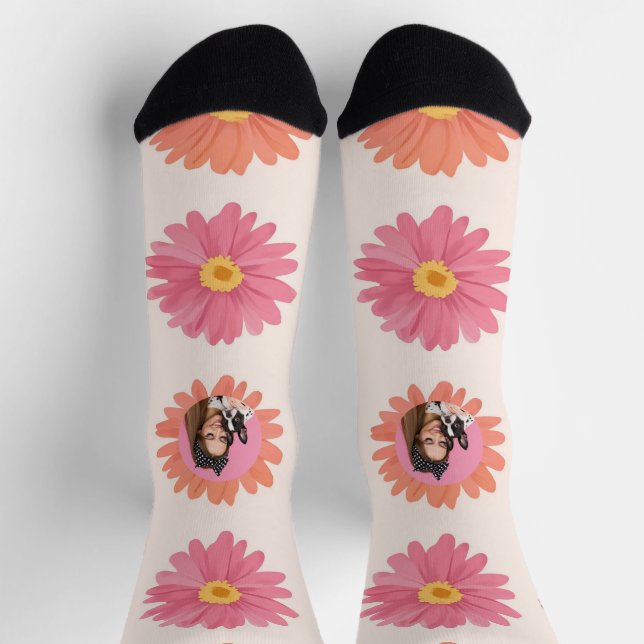Upload Custom Pet Photo Floral Gift for Dog Mum Socks (Top)