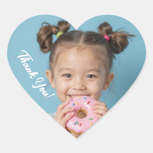 Upload Custom Photo Kids Thank You Modern Heart Heart Sticker (Front)