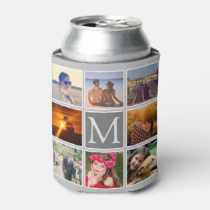 Upload eight photo monogrammed grey background can cooler
