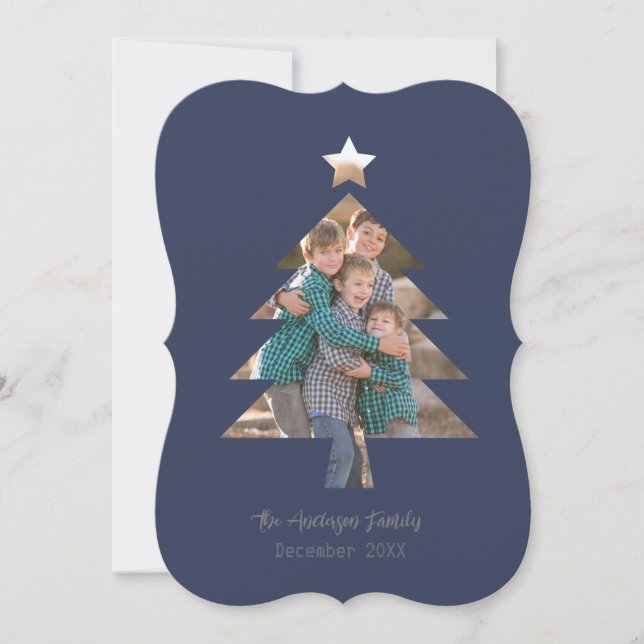 Upload Family Picture into a Christmas Tree Shape Invitation (Front)