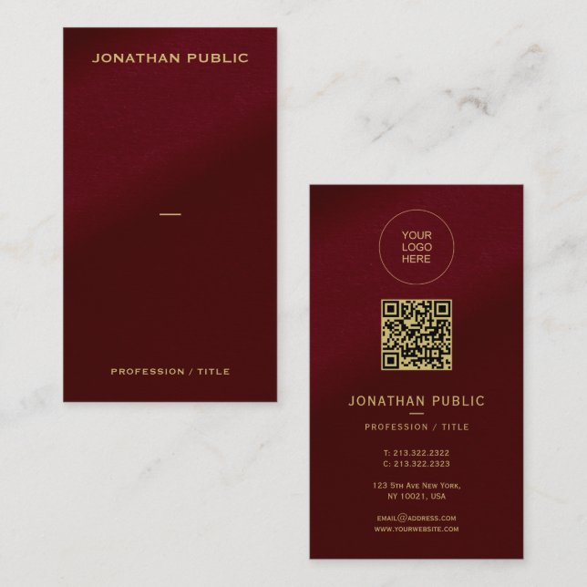 Upload Logo Here Custom QR Code Gold Text Font Business Card (Front/Back)