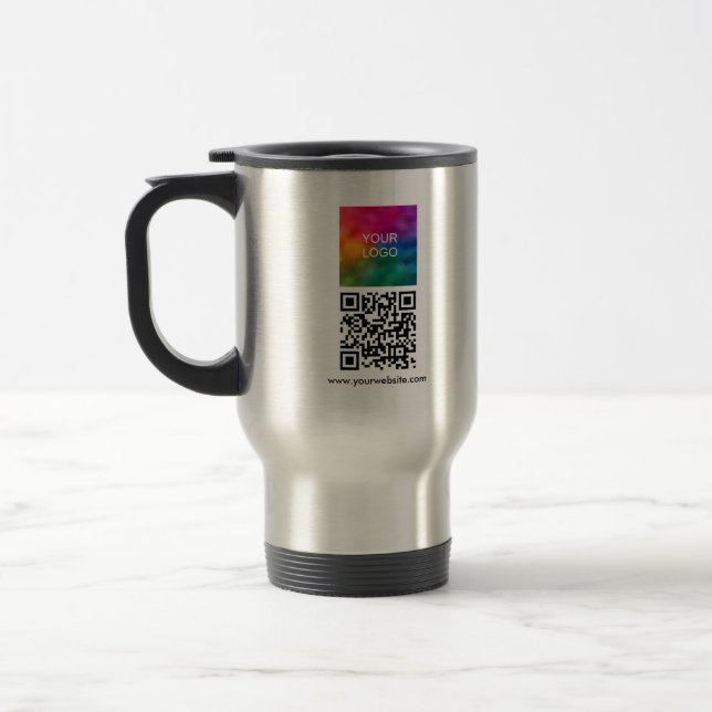 Upload Logo Here Custom QR Code Modern Elegant Travel Mug (Left)