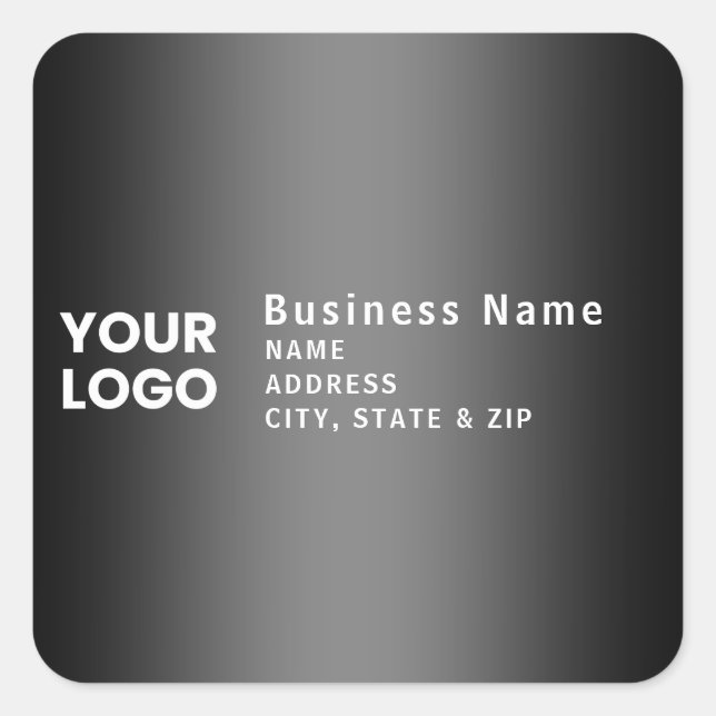 Upload Logo | Modern Gradient Grey Return Address Square Sticker (Front)