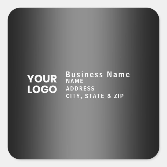 Upload Logo | Modern Gradient Grey Return Address Square Sticker (Front)