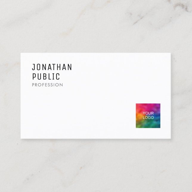 Upload Logo QR Code Modern Elegant Minimalist Business Card (Front)