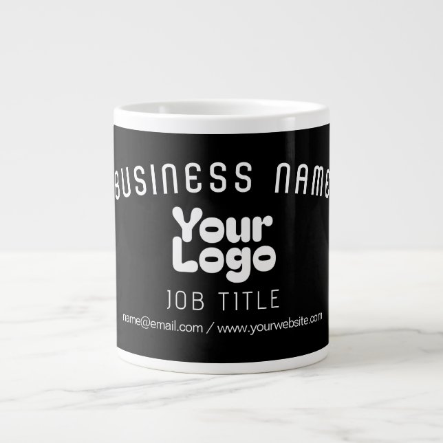 Upload Logo Retro-Modern Black & White (editable) Large Coffee Mug (Front)