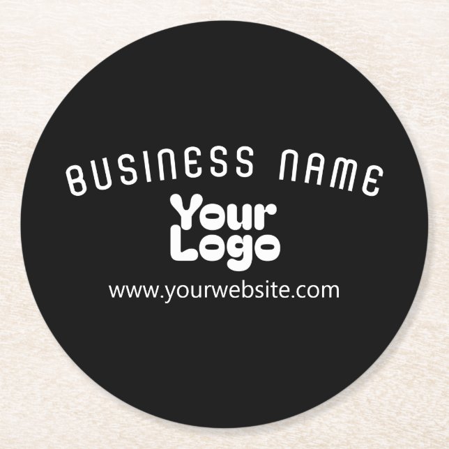 Upload Logo Retro-Modern Black & White (editable) Round Paper Coaster (Front)